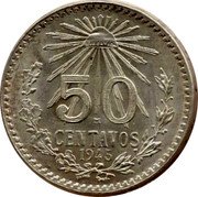 Mexico 50 Centavos Radiant Cap 1945 KM# 447 LIBERTAD 50 M CENTAVOS 1939 coin reverse Mexico 50 Centavos Radiant Cap 1945 KM# 447 LIBERTAD 50 M CENTAVOS 1939 coin reverse