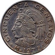 Mexico 50 Centavos Cuauhtemoc 1979 Mo Round 2nd 9 in date KM# 452 CINCUENTA CENTAVOS MO 1976 coin reverse Mexico 50 Centavos Cuauhtemoc 1979 Mo Round 2nd 9 in date KM# 452 CINCUENTA CENTAVOS MO 1976 coin reverse