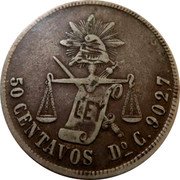 Mexico 50 Centavos Radiant Cap & Scales 1887 Do C KM# 407.3 LIBERTAD LEY 50 CENTAVOS DO P. 902,7 coin reverse Mexico 50 Centavos Radiant Cap & Scales 1887 Do C KM# 407.3 LIBERTAD LEY 50 CENTAVOS DO P. 902,7 coin reverse