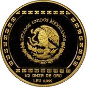 Mexico 50 Nuevos Pesos Hacha Ceremonial 1993 KM# 586 ESTADOS UNIDOS MEXICANOS 1/2 ONZA DE ORO LEY 0.999 coin obverse Mexico 50 Nuevos Pesos Hacha Ceremonial 1993 KM# 586 ESTADOS UNIDOS MEXICANOS 1/2 ONZA DE ORO LEY 0.999 coin obverse