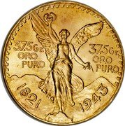 Mexico 50 Pesos 100th Anniversary of Independence from Spain 1943 KM# 482 1821 1943 37.5 GR. ORO PURO coin reverse Mexico 50 Pesos 100th Anniversary of Independence from Spain 1943 KM# 482 1821 1943 37.5 GR. ORO PURO coin reverse