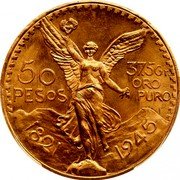 Mexico 50 Pesos 100th Anniversary of Independence from Spain 1945 KM# 481 50 PESOS 37,5 GR. ORO PURO 1821 1929 coin reverse Mexico 50 Pesos 100th Anniversary of Independence from Spain 1945 KM# 481 50 PESOS 37,5 GR. ORO PURO 1821 1929 coin reverse