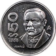 Mexico 50 Pesos Benito Juarez 1988 KM# 495a $50 MO 1988 JUAREZ coin reverse Mexico 50 Pesos Benito Juarez 1988 KM# 495a $50 MO 1988 JUAREZ coin reverse