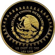 Mexico 50 Pesos Feathered Serpent 1997 KM# 625 ESTADOS UNIDOS MEXICANOS 1/2 ONZA DE PLATA LEY 0.999 coin obverse Mexico 50 Pesos Feathered Serpent 1997 KM# 625 ESTADOS UNIDOS MEXICANOS 1/2 ONZA DE PLATA LEY 0.999 coin obverse