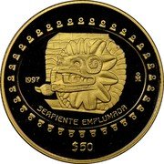 Mexico 50 Pesos Feathered Serpent 1997 KM# 625 1997 MO SERPIENTE EMPLUMADA $50 coin reverse Mexico 50 Pesos Feathered Serpent 1997 KM# 625 1997 MO SERPIENTE EMPLUMADA $50 coin reverse