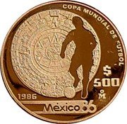 Mexico 500 Pesos FIFA World Cup 1986 Proof KM# 501.2 $500 1985 COPA MUNDIAL DE FUTBOL MÉXICO 86 MO ORO 900 coin reverse Mexico 500 Pesos FIFA World Cup 1986 Proof KM# 501.2 $500 1985 COPA MUNDIAL DE FUTBOL MÉXICO 86 MO ORO 900 coin reverse