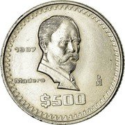 Mexico 500 Pesos Madero 1987 KM# 529 $500 1987 MADERO MO coin reverse Mexico 500 Pesos Madero 1987 KM# 529 $500 1987 MADERO MO coin reverse