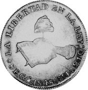 Mexico 8 Escudos Cap on Stick and Open Book 1848 GC MP KM# 383.6 LA LIBERTAD ET LA LEY 8E.GC.1848 M P 21QS coin reverse Mexico 8 Escudos Cap on Stick and Open Book 1848 GC MP KM# 383.6 LA LIBERTAD ET LA LEY 8E.GC.1848 M P 21QS coin reverse
