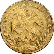 Mexico 8 Escudos Cap on Stick and Open Book 1857 C CE Without periods after C's KM# 383.2 REPUBLICA MEXICANA. coin obverse Mexico 8 Escudos Cap on Stick and Open Book 1857 C CE Without periods after C's KM# 383.2 REPUBLICA MEXICANA. coin obverse