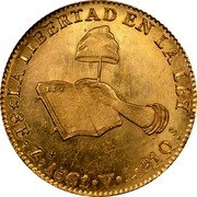 Mexico 8 Escudos Cap on Stick 1861/0 Zs VL KM# 383.11 LA LIBERTAD EN LA LEY 8E.ZS.1861 V L.21QS coin reverse Mexico 8 Escudos Cap on Stick 1861/0 Zs VL KM# 383.11 LA LIBERTAD EN LA LEY 8E.ZS.1861 V L.21QS coin reverse