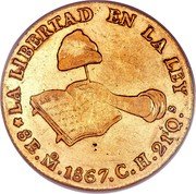 Mexico 8 Escudos Cap on Stick and Open Book 1867 Mo CH KM# 383.9 LA LIBERTAD 8E.MO.1824 M 21QS coin reverse Mexico 8 Escudos Cap on Stick and Open Book 1867 Mo CH KM# 383.9 LA LIBERTAD 8E.MO.1824 M 21QS coin reverse