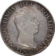 Mexico 8 Reales Augustin I 1822 KM# 308 AUGUSTINUS DEI PROVIDENTIA MO 1822 coin obverse Mexico 8 Reales Augustin I 1822 KM# 308 AUGUSTINUS DEI PROVIDENTIA MO 1822 coin obverse