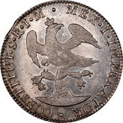 Mexico 8 Reales Augustin I 1822 KM# 306.1 MEX I IMPERATOR CONSTITUT 8 R I M coin reverse Mexico 8 Reales Augustin I 1822 KM# 306.1 MEX I IMPERATOR CONSTITUT 8 R I M coin reverse