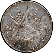 Mexico 8 Reales Radiant Cap 1823 KM# A376.2 LIBERTAD 8R MO. 1823 J.M. 10 DS 20CS coin reverse Mexico 8 Reales Radiant Cap 1823 KM# A376.2 LIBERTAD 8R MO. 1823 J.M. 10 DS 20CS coin reverse
