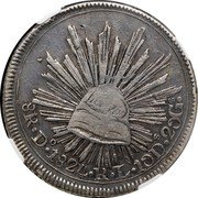 Mexico 8 Reales Radiant Cap 1824 KM# 376.6 8R DO 1824 R L 10DS 20GS coin reverse Mexico 8 Reales Radiant Cap 1824 KM# 376.6 8R DO 1824 R L 10DS 20GS coin reverse