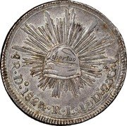 Mexico 8 Reales Radiant Cap 1824 KM# 376.5 LIBERTAD 8R DO. 1824 RL 10 DS 20CS coin reverse Mexico 8 Reales Radiant Cap 1824 KM# 376.5 LIBERTAD 8R DO. 1824 RL 10 DS 20CS coin reverse