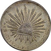 Mexico 8 Reales Radiant Cap 1825 KM# 377.6 LIBERTAD 8 R GA. 1831 F S 10 DS. 20 GS. coin reverse Mexico 8 Reales Radiant Cap 1825 KM# 377.6 LIBERTAD 8 R GA. 1831 F S 10 DS. 20 GS. coin reverse