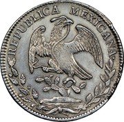 Mexico 8 Reales Radiant Cap 1828 EoMo LF KM# 377.5 REPUBLICA MEXICANA. coin obverse Mexico 8 Reales Radiant Cap 1828 EoMo LF KM# 377.5 REPUBLICA MEXICANA. coin obverse
