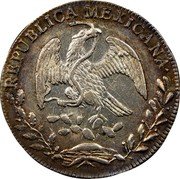 Mexico 8 Reales Radiant Cap 1846 GC MP Eagle's tail square KM# 377.7 REPUBLICA MEXICANA. coin obverse Mexico 8 Reales Radiant Cap 1846 GC MP Eagle's tail square KM# 377.7 REPUBLICA MEXICANA. coin obverse