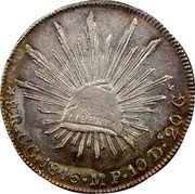 Mexico 8 Reales Radiant Cap 1846 GC MP Eagle's tail square KM# 377.7 LIBERTAD 8 R GC 1846 MP 10 DS. 20 GS. coin reverse Mexico 8 Reales Radiant Cap 1846 GC MP Eagle's tail square KM# 377.7 LIBERTAD 8 R GC 1846 MP 10 DS. 20 GS. coin reverse