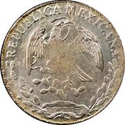 Mexico 8 Reales Libertine with Radiant Level Essai by Rogat 1851 CE KM# 377.3 REPUBLICA MEXICANA coin obverse Mexico 8 Reales Libertine with Radiant Level Essai by Rogat 1851 CE KM# 377.3 REPUBLICA MEXICANA coin obverse