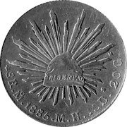 Mexico 8 Reales Radiant Cap 1886 Mo MH KM# 377.10 LIBERTAD 8 R MO 1824 M F 10 DS. 20 GS. coin reverse Mexico 8 Reales Radiant Cap 1886 Mo MH KM# 377.10 LIBERTAD 8 R MO 1824 M F 10 DS. 20 GS. coin reverse
