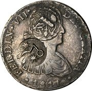 Mexico 8 Reales (Countermarked Coinage) KM# 284 FERDIN VII DEI GRATIA 1811 coin obverse Mexico 8 Reales (Countermarked Coinage) KM# 284 FERDIN VII DEI GRATIA 1811 coin obverse
