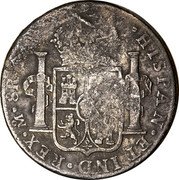 Mexico 8 Reales (Countermarked Coinage) KM# 284 HISPAN ET IND REX MO 8R... coin reverse Mexico 8 Reales (Countermarked Coinage) KM# 284 HISPAN ET IND REX MO 8R... coin reverse