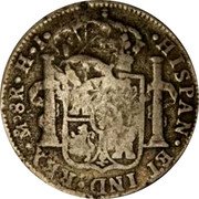 Mexico 8 Reales Countermarked Coinage ND HJ Host Date 1810 KM# 285.2 HISPAN ET IND REX MO 8 R H I coin reverse Mexico 8 Reales Countermarked Coinage ND HJ Host Date 1810 KM# 285.2 HISPAN ET IND REX MO 8 R H I coin reverse