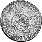 Mexico 8 Reales Insurgent Coin ND KM# 258.1 FERDIN VII DEI GRATIA 1812 coin obverse Mexico 8 Reales Insurgent Coin ND KM# 258.1 FERDIN VII DEI GRATIA 1812 coin obverse