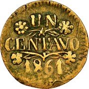 Mexico Centavo Spanish Colony Coin. Campeche 1861 KM# L27 UN CENTAVO 1861 coin obverse Mexico Centavo Spanish Colony Coin. Campeche 1861 KM# L27 UN CENTAVO 1861 coin obverse