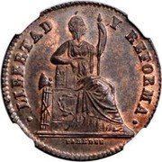 Mexico Centavo Seated Liberty 1863 Mo Flat-top 3, reeded edge KM# 390 LIBERTAD Y REFORMA PAREDES coin obverse