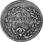 Mexico Centavo Seated Liberty 1863 SLP KM# 390.1 UN CENTAVO 1863 SLP coin reverse Mexico Centavo Seated Liberty 1863 SLP KM# 390.1 UN CENTAVO 1863 SLP coin reverse