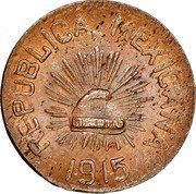 Mexico Centavo Jalisco Revolutionary 1915 KM# 675 REPUBLICA MEXICANA LIBERTAD 1915 coin obverse Mexico Centavo Jalisco Revolutionary 1915 KM# 675 REPUBLICA MEXICANA LIBERTAD 1915 coin obverse