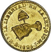 Mexico Escudo Cap on Stick 1825 Mo JM KM# 379.5 LIBERTAD EN LA LEY 1E MO 1825 J M 21QS coin reverse Mexico Escudo Cap on Stick 1825 Mo JM KM# 379.5 LIBERTAD EN LA LEY 1E MO 1825 J M 21QS coin reverse