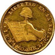 Mexico Escudo Cap on Stick and Open Book 1850 KM# 379.1 LA LIBERTAD EN LA LEY 1E.DO 1850.JMR 21QS coin reverse Mexico Escudo Cap on Stick and Open Book 1850 KM# 379.1 LA LIBERTAD EN LA LEY 1E.DO 1850.JMR 21QS coin reverse