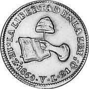 Mexico Escudo Cap on Stick 1860 KM# 379.6 LA LIBERTAD EN LA LEY 1E.ZS 1860.VL 21QS coin reverse Mexico Escudo Cap on Stick 1860 KM# 379.6 LA LIBERTAD EN LA LEY 1E.ZS 1860.VL 21QS coin reverse