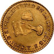 Mexico Escudo Cap on Stick 1862 KM# 379.4 LA LIBERTAD EN LA LEY 1E.G 1862.YE 21QS coin reverse Mexico Escudo Cap on Stick 1862 KM# 379.4 LA LIBERTAD EN LA LEY 1E.G 1862.YE 21QS coin reverse