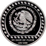Mexico Nuevos Peso Eagle Warrior 1993 KM# 644 ESTADOS UNIDOS MEXICANOS 1/4 DE ONZA DE PLATA LEY 0.999 coin obverse Mexico Nuevos Peso Eagle Warrior 1993 KM# 644 ESTADOS UNIDOS MEXICANOS 1/4 DE ONZA DE PLATA LEY 0.999 coin obverse