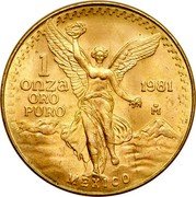 Mexico Onza Winged Victory 1981 KM# 489 1 ONZA ORO PURO 1981 MO MEXICO coin reverse Mexico Onza Winged Victory 1981 KM# 489 1 ONZA ORO PURO 1981 MO MEXICO coin reverse