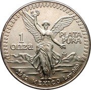 Mexico Onza Libertad 1982 KM# 494.1 1 ONZA PLATA PURA MO 1982 MEXICO LEY 999 coin reverse Mexico Onza Libertad 1982 KM# 494.1 1 ONZA PLATA PURA MO 1982 MEXICO LEY 999 coin reverse