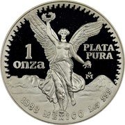 Mexico Onza Libertad 1988 Proof KM# 494.2 1 ONZA PLATA PURA MO 1991 MEXICO LEY .999 coin reverse Mexico Onza Libertad 1988 Proof KM# 494.2 1 ONZA PLATA PURA MO 1991 MEXICO LEY .999 coin reverse