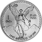 Mexico Onza Libertad 1993 KM# 494.4 1 ONZA PLATA PURA MO 1994 MEXICO LEY .999 coin reverse Mexico Onza Libertad 1993 KM# 494.4 1 ONZA PLATA PURA MO 1994 MEXICO LEY .999 coin reverse