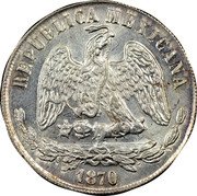 Mexico Peso Radiant Cap & Scales 1870 KM# 408.1 REPUBLICA MEXICANA 1870 coin obverse Mexico Peso Radiant Cap & Scales 1870 KM# 408.1 REPUBLICA MEXICANA 1870 coin obverse