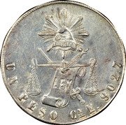 Mexico Peso Radiant Cap & Scales 1870 KM# 408.1 LIBERTAD LEY UN PESO CN E 902.7 coin reverse Mexico Peso Radiant Cap & Scales 1870 KM# 408.1 LIBERTAD LEY UN PESO CN E 902.7 coin reverse