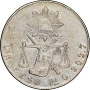 Mexico Peso Radiant Cap & Scales 1872 KM# 408.7 UN PESO PI 0. 902.7 coin reverse Mexico Peso Radiant Cap & Scales 1872 KM# 408.7 UN PESO PI 0. 902.7 coin reverse