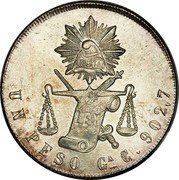 Mexico Peso Radiant Cap & Scales 1873 KM# 408.3 LIBERTAD LEY UN PESO GA C 902.7 coin reverse Mexico Peso Radiant Cap & Scales 1873 KM# 408.3 LIBERTAD LEY UN PESO GA C 902.7 coin reverse