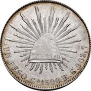 Mexico Peso Radiant Cap 1900 KM# 409.1 LIBERTAD UN PESO GO 1900 R S 902,7 coin reverse Mexico Peso Radiant Cap 1900 KM# 409.1 LIBERTAD UN PESO GO 1900 R S 902,7 coin reverse