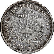Mexico Peso Campo Morado Revolutionary 1914 Mo KM# 659 REFORMA, LIBERTAD, JUSTICIA Y LEY ORO 0,300 1914 coin reverse Mexico Peso Campo Morado Revolutionary 1914 Mo KM# 659 REFORMA, LIBERTAD, JUSTICIA Y LEY ORO 0,300 1914 coin reverse