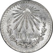 Mexico Peso Radiant Cap 1918 KM# 454 LIBERTAD M UN PESO 1919 coin reverse Mexico Peso Radiant Cap 1918 KM# 454 LIBERTAD M UN PESO 1919 coin reverse
